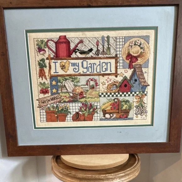 Framed Cross Stitch 'I Love My Garden' Garden Theme Finished Piece. - Picture 10 of 11